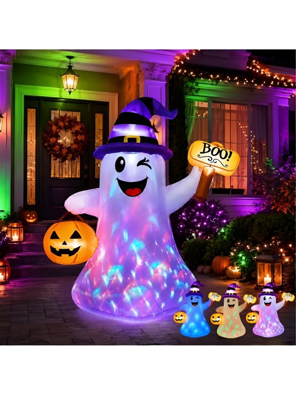 4.5 FT Halloween Inflatables Ghost with Pumpkin Boo, Halloween Decorations